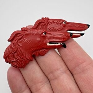 Vintage Art Deco Celluloid Dog Brooch Borzoi Greyhound Hand Painted